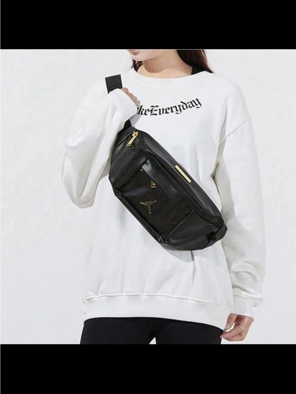 Jordan Black Leatherette Belt Bag with Gold Jumpman Accents